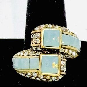 Heidi Daus Gold and Light Blue Crystal Ring
